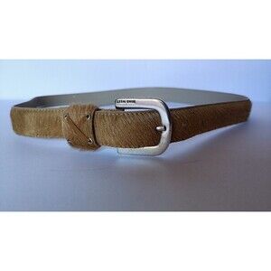 Nine West Genuine Calf Hair Belt Size Small Carmel Brown Dressy Logo Buckle New